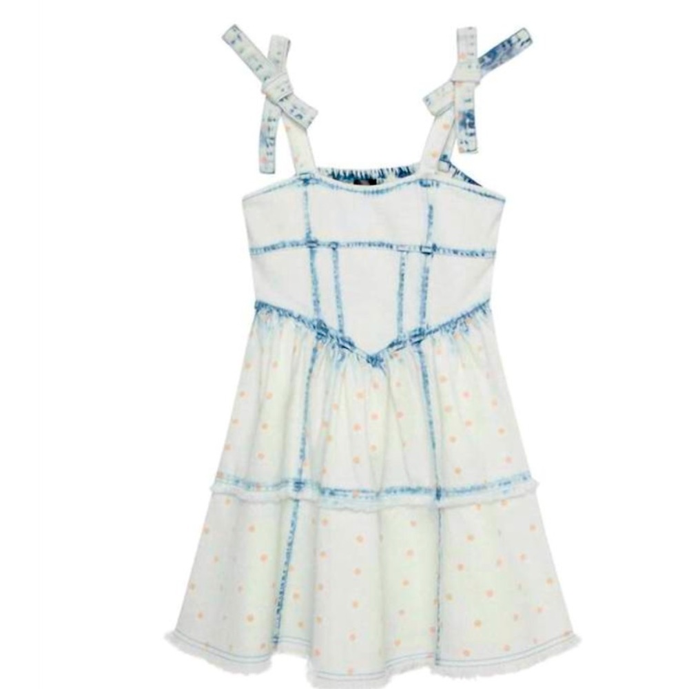 Truce Sleeveless Tie Strap Pieced Denim Dot Dress